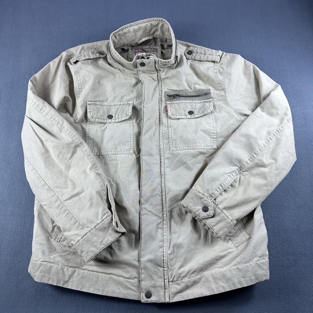 Levi's Jacket Men's L Tan Khaki Blinded Field Utility Cotton Military Zip Collar